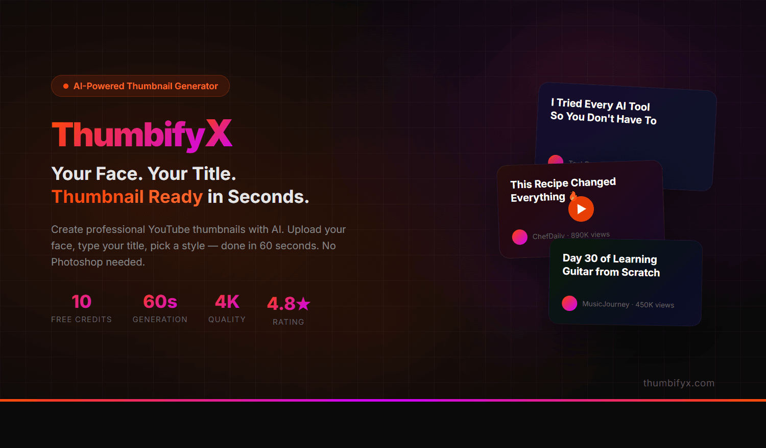 ThumbifyX - AI YouTube Thumbnail Generator | Free Online Maker
